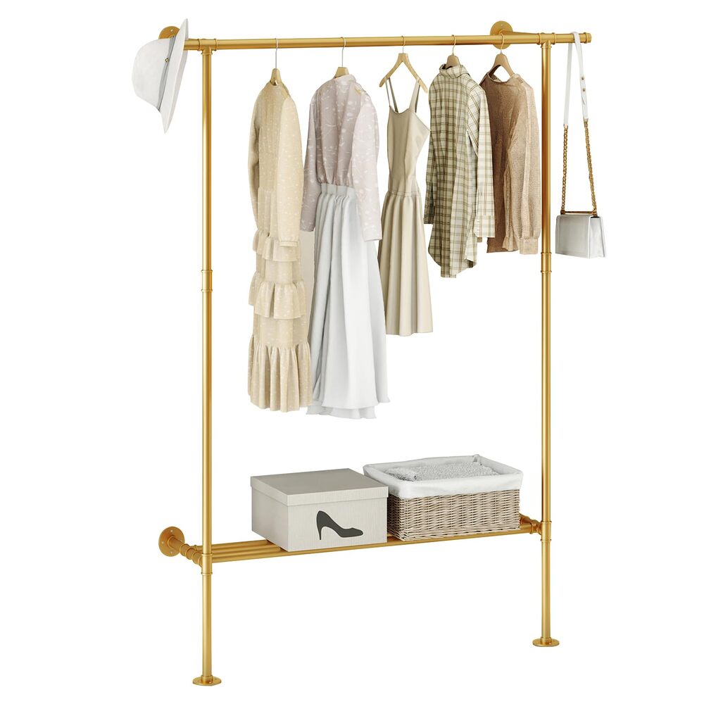 FJANKUI Gold Wall Mounted industrial pipe clothes rack with Shelf, clothing